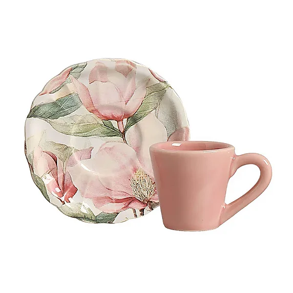 Conjunto com Xicara de Café com Pires Magnolia Rose - 6 Unidades 100ml