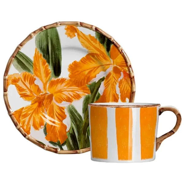 Conjunto Xícara de Café com Pires Orquidee Laranja - 4 Unidades