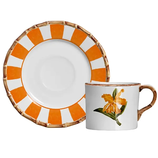Conjunto Xícara de Chá com Pires Orquidee Laranja - 4 Unidades
