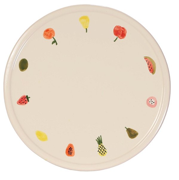 Prato Redondo G com Pé Cone Frutas Coleção Tutti Frutti - 30cm x 14cm