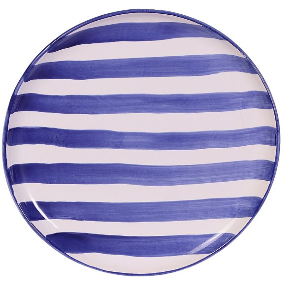 Prato Redondo Liso Listras Azul Escuro - 26cm