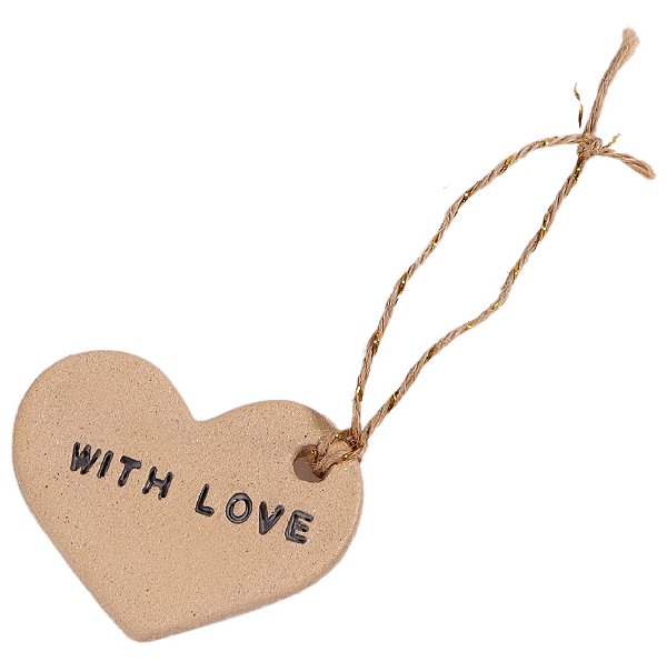Adorno Placa Coração Wishes with Love - 8cm x 8cm