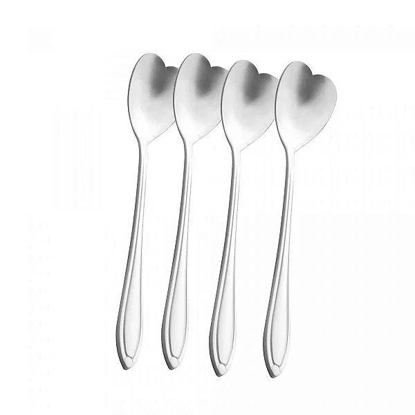 Conjunto 4 Colheres Aço Inox para Chá Heart Prateado