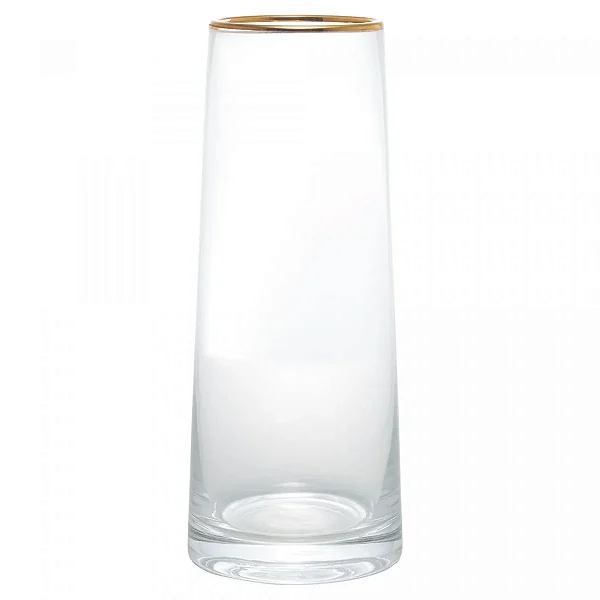 Vaso de Vidro com Borda Dourada Liz - 11cm x 11cm x 27cm