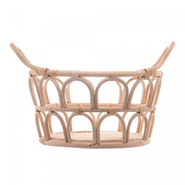 Cesto Decorativo de Rattan com Alça Nature - 37cm x 30cm x 18,5cm