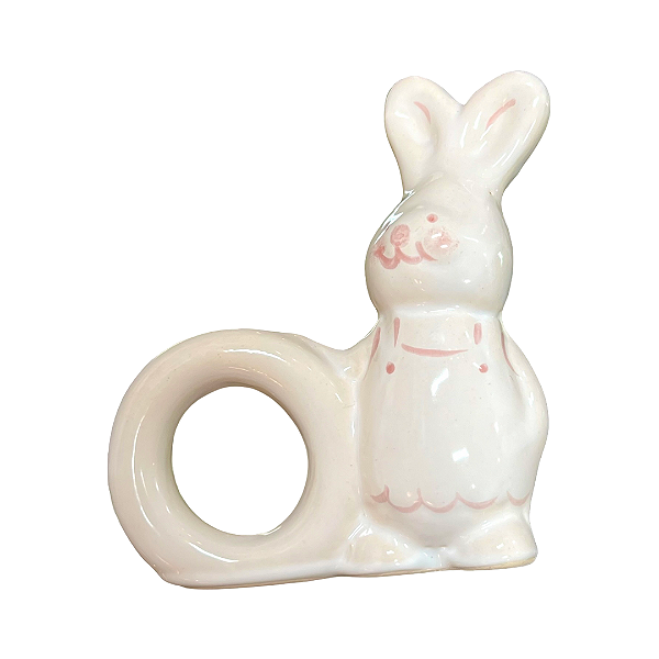 Porta Guardanapo Coelho Páscoa em Ceramica Rosa
