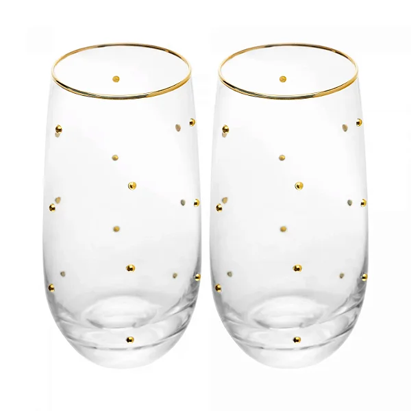Conjunto 2 Copos Balls Fio de Ouro 300ml Vidro - Wolff