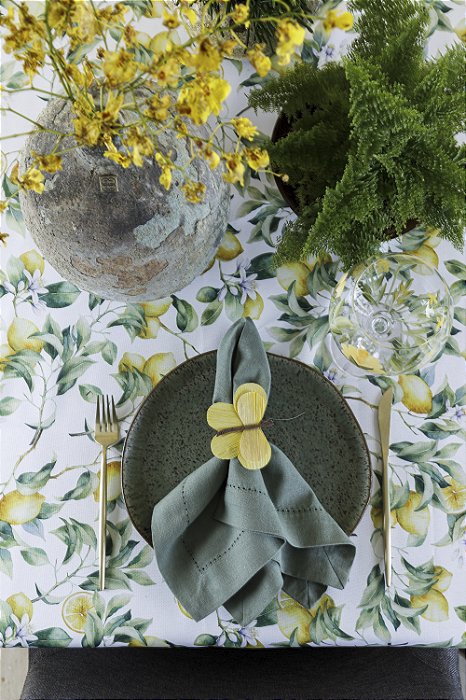 Toalha de Mesa Acqua Limone Quadrada - 2,20m x 2,20mm Auguri Casa