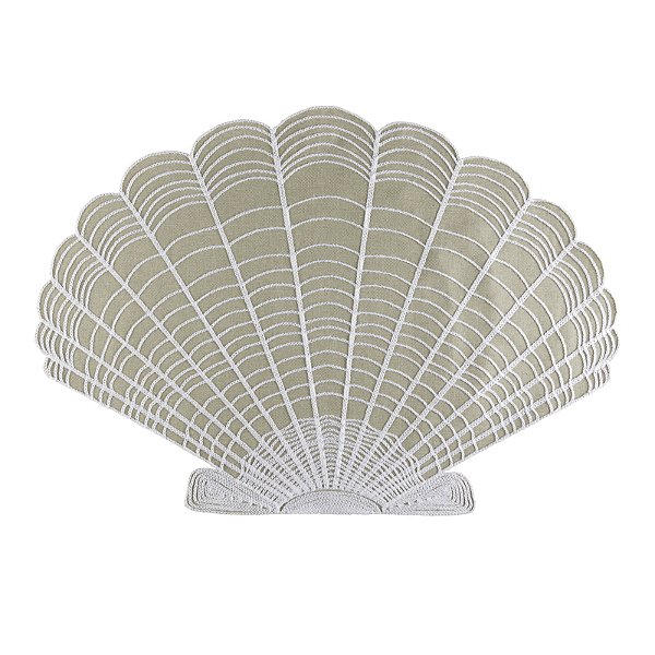 Jogo Americano Concha Natural com Bordado Branco - 35cm x 50cm Auguri Casa