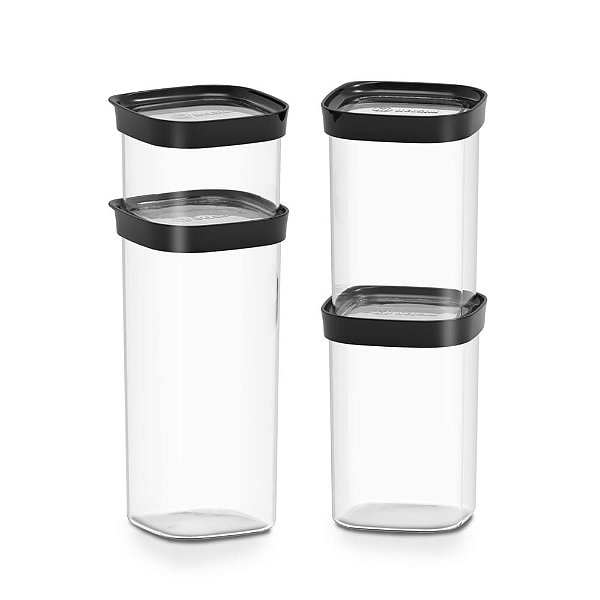 Conjunto com 4 Potes Modulus Herméticos 110 - Preto 1P 2M 1G