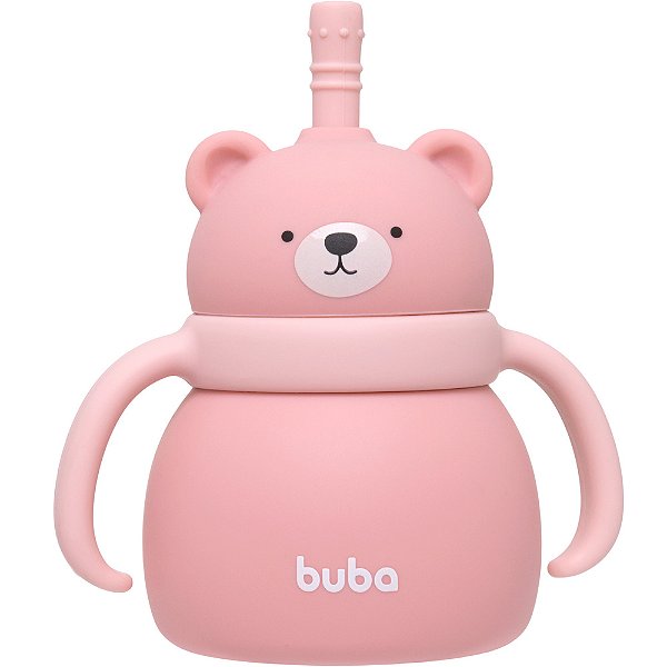 Copo em Silicone com Canudo Ursinho Rosa - 200ml