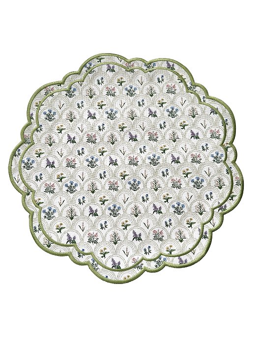 Conjunto 2 Jogos Americanos Redondo Impermeável Dupla Face Jardim dos Sonhos Verde - 44cm