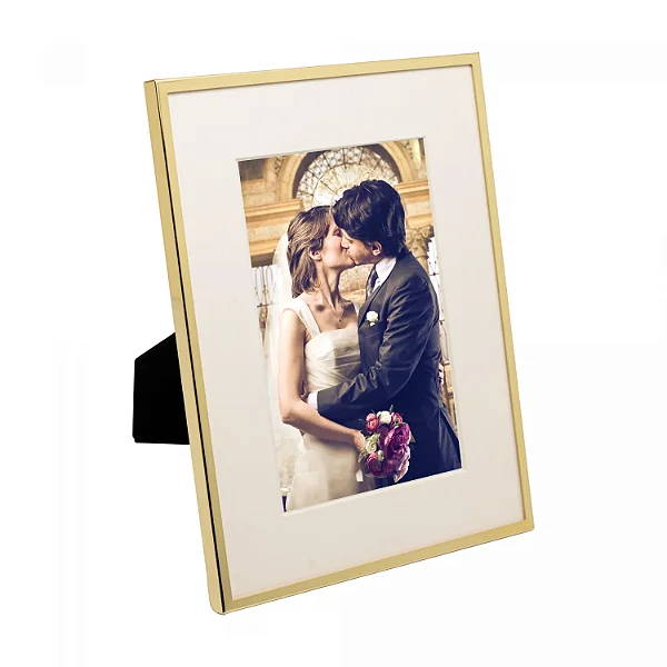 Porta-Retrato de Aço Inox Basic Dourado - 10cm x 15cm