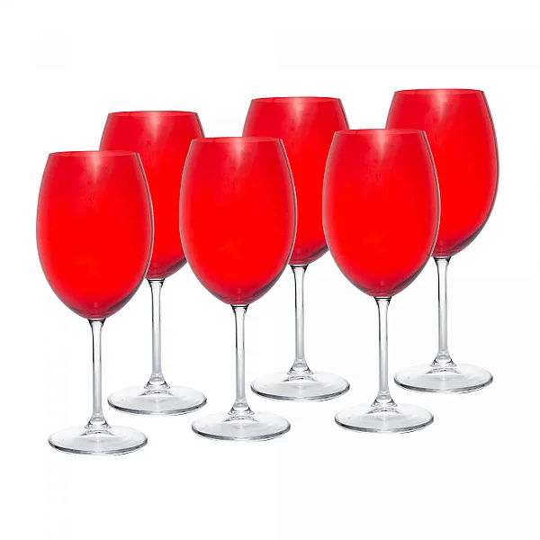 Conjunto 6 Taças de Vinho De Cristal Ecológico Banquet Vermelho - 580ml