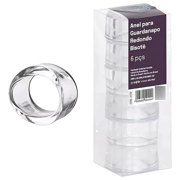 Conjunto com 6 Unidades Anel para Guardanapo Redondo Bisote Cristal