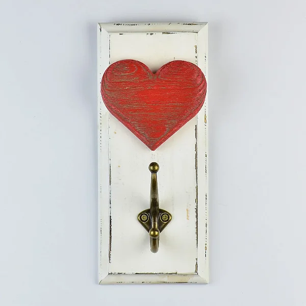 Cabideiro Retangular Branco com Coração - 24cm