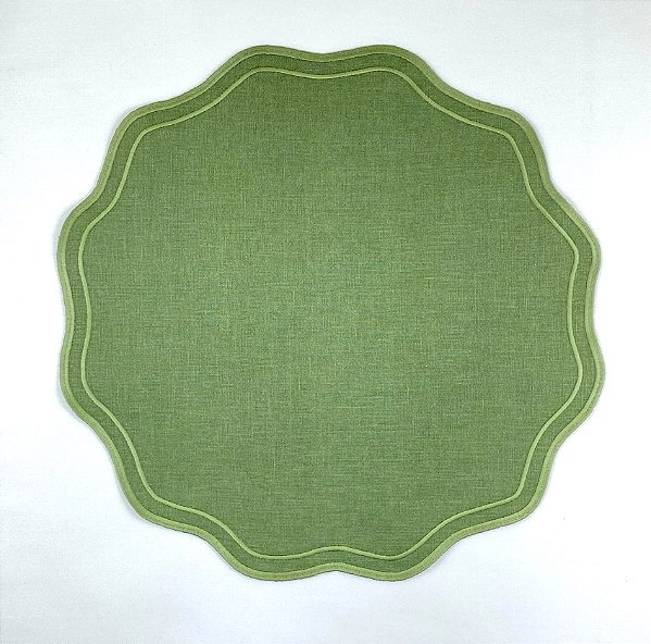 Jogo Americano Redondo em Linho Paris Verde Militar