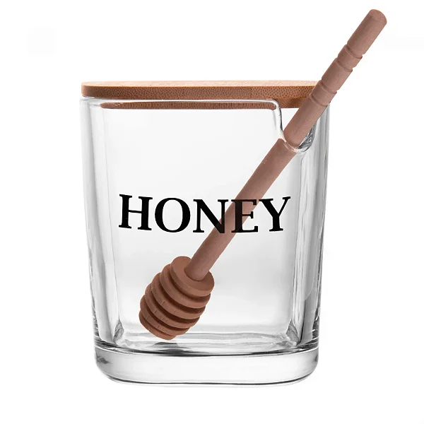 Meleira de Vidro com Tampa e Pegador de Bambu Basic - 9cm x 11cm