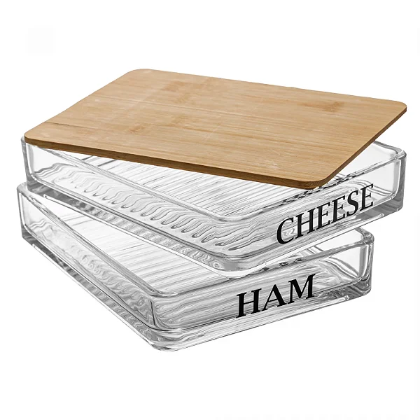 Porta Frios de Vidro com Tampa de Bambu Basic - 20cm x 15cm x 8cm