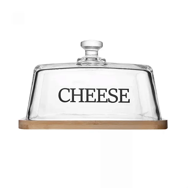 Queijeira de Vidro com Base em Bambu Basic - 21cm x 17cm x 12cm
