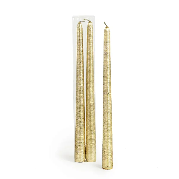 Conjunto com 2 Velas Banquete Metalizada Ouro Natal - 25cm