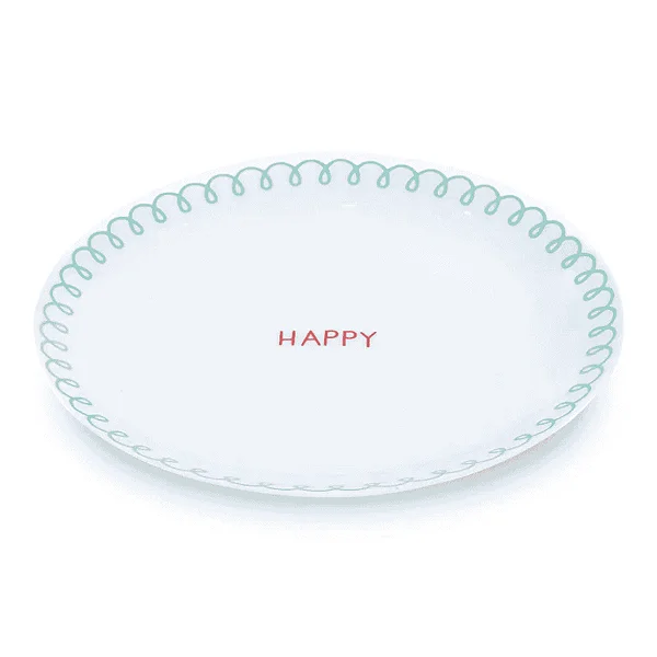 Conjunto com 6 Pratos de Sobremesa Happy Branco/Azul - 19cm