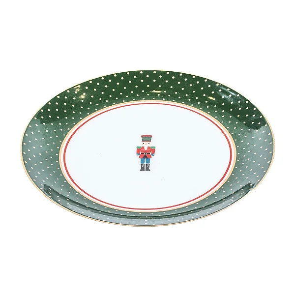 Conjunto com 6 Pratos de Sobremesa Quebra Nozes Verde/Ouro Natal - 19cm