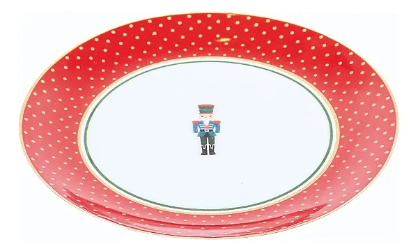 Conjunto com 6 Pratos de Sobremesa Quebra Nozes Vermelho/Ouro Natal - 19cm