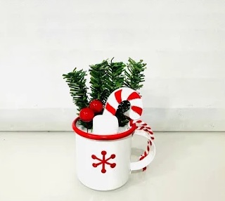 Caneca com Doces para Pendurar Vermelha/Branca - 10cm