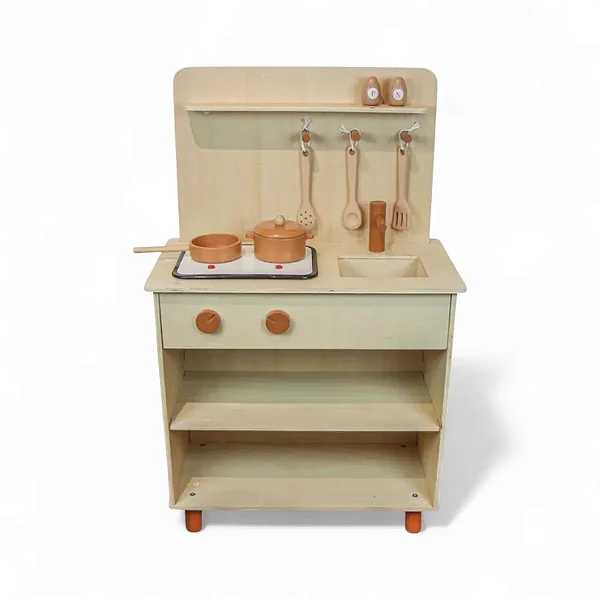 Cozinha de Madeira Retro com Fogão e Acessorios