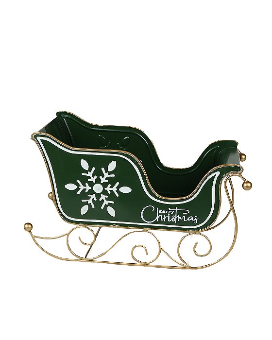 Treno de Metal Verde com Dourado Natal - 35cm x 17cm x 21,5cm