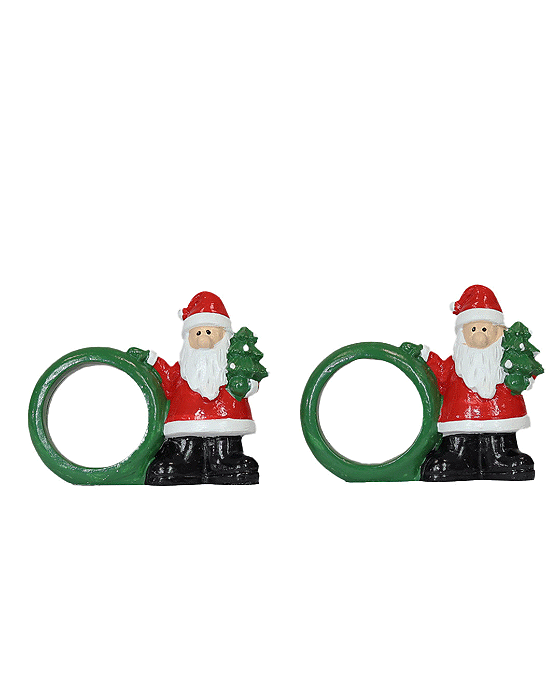 Conjunto com 2 Porta Guardanapos Resina Papai Noel Natal - 7cm x 3cm x 6cm