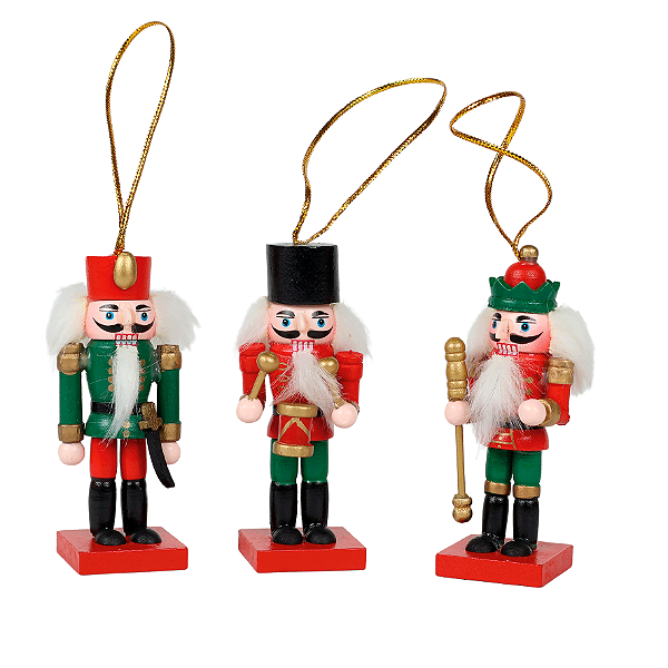 Conjunto com 3 Unidades Boneco Quebra Nozes Enfeite Decorativo para Árvore Natal - 8cm