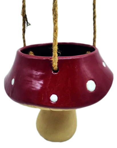 Vaso de Cerâmica Pendente Cogumelo - 16cm x15,8cm x 14,3cm