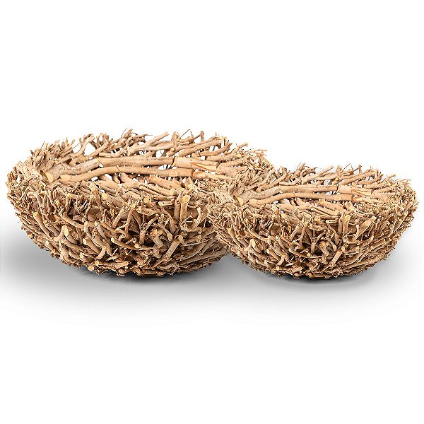 Conjunto com 2 Bacias de Galhos/Madeira Centro de Mesa- 47cm