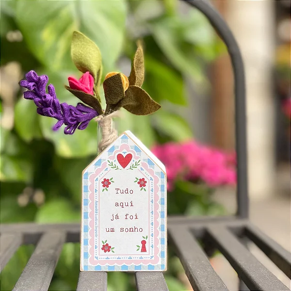 Mini Vaso Casinha Tudo Aqui Sonho Branca - 10cm x 6cm