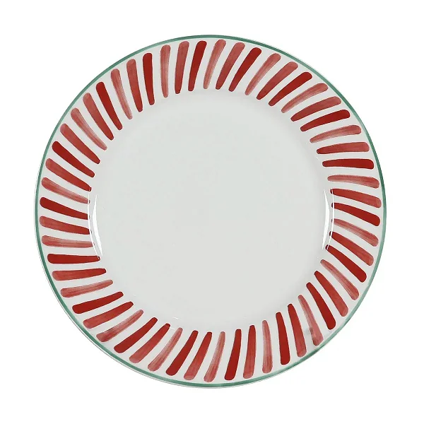 Conjunto com 4 Pratos Rasos em Cerâmica Branca Detalhes Vermelho Natal - 27cm