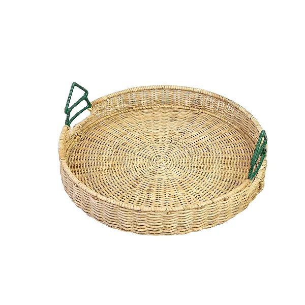 Bandeja em Fibra Natural com Alça Decorativa Árvore de Natal - 43cm