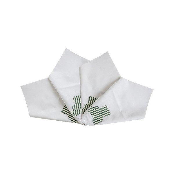 Conjunto com 4 Guardanapos Tricoline Lisa Branca com Urso em Sarja Verde e Cru Natal