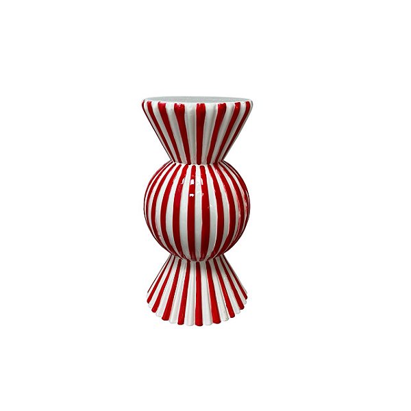 Castiçal Candy Decorativo de Natal em Resina Vermelho e Branco - 15cm x 7,5cm