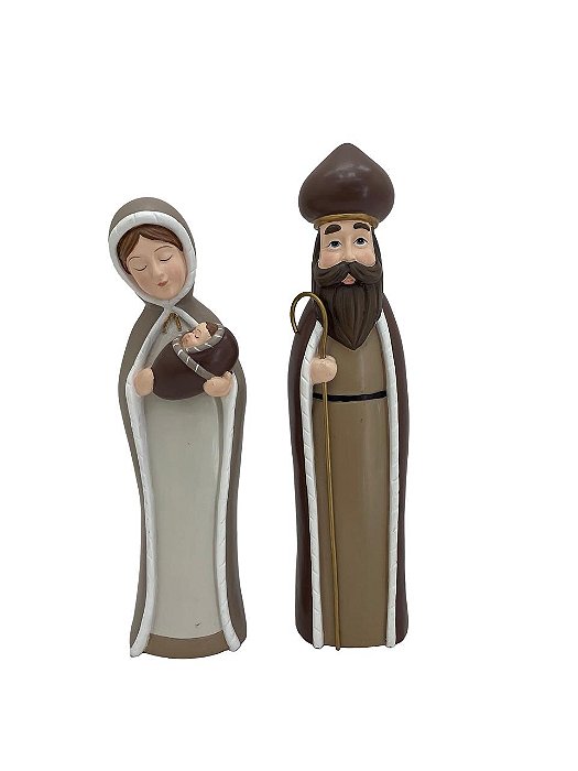 Peça Decorativa Maria e José em Resina Marrom e Bege Natal - 29cm