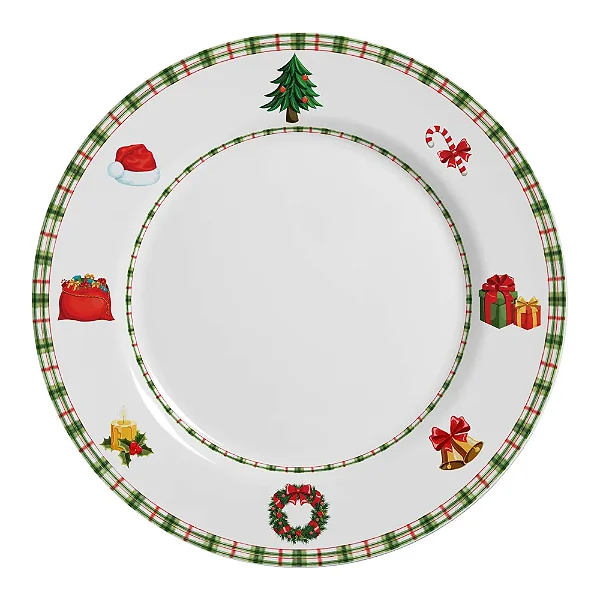Conjunto com 6 Pratos Rasos em Cerâmica Jingle Bells Natal - 29cm