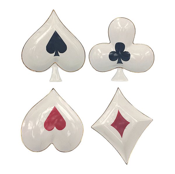 Conjunto de Petisqueiras com 4 Peças Baralho - 18,5cm x 19,5cm x 3cm