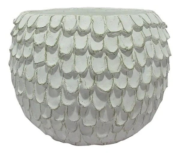 Vaso De Cimento Branco Rustico Pétalas - 28cm