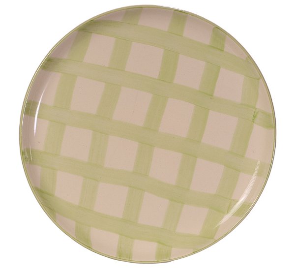 Prato Redondo Liso Xadrez Verde - 26cm