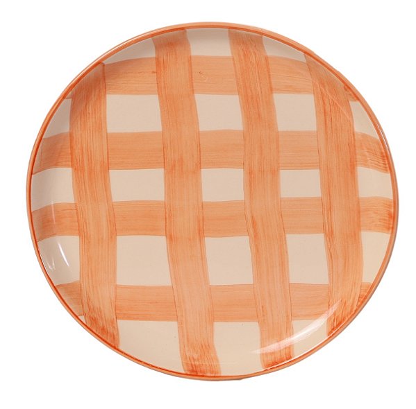 Prato Redondo Liso Xadrez P Laranja - 19cm