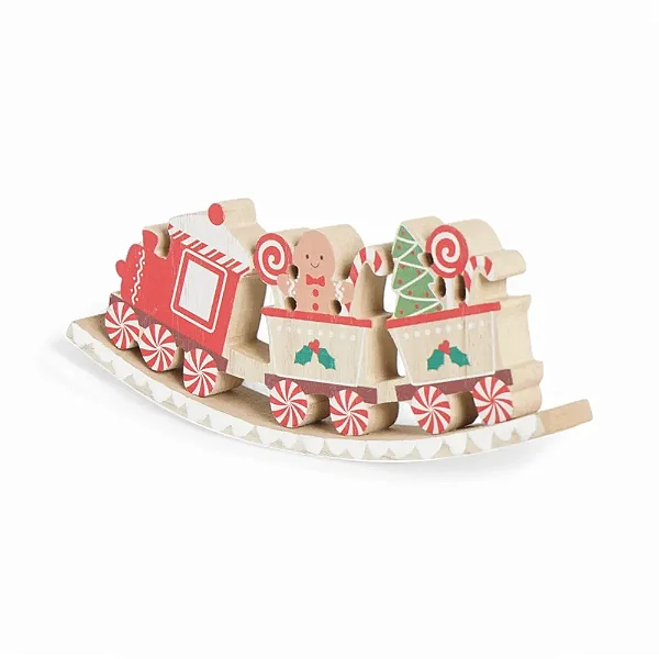 Trem Decorativo Com Gingerbread Vermelho / Verde Natal - 20cm