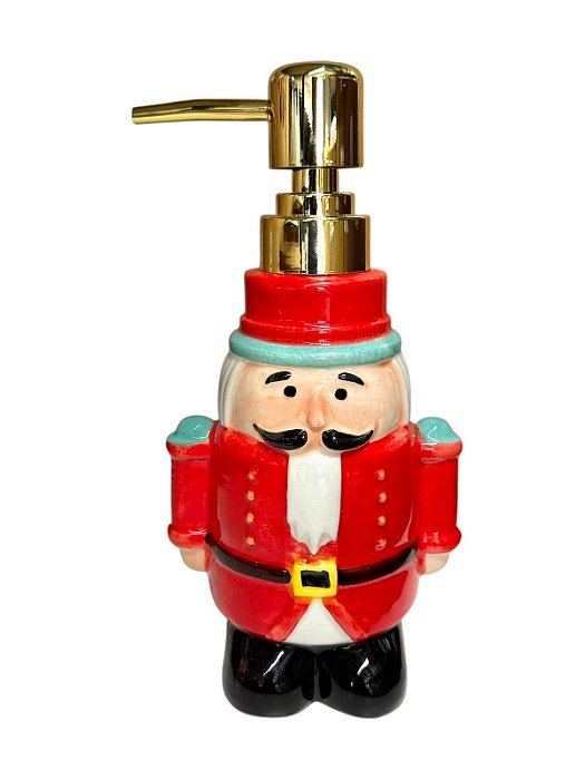 Saboneteira  Soldado de Chumbo de Natal - Vermelho/Ouro/Preto - 18,8cm x 8,5cm