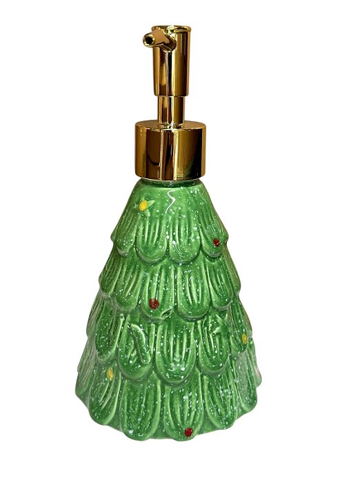 Saboneteira de Poliresina - Árvore de Natal - Verde e Ouro - 17,5cm x 10cm