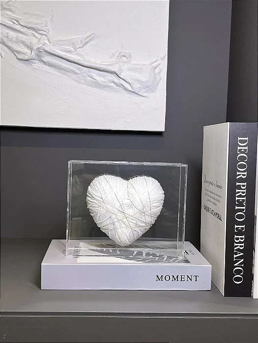 Caixa de Acrílico Coração Fios de Cobre Entrelaçados G - Branco 20cm x 16cm x 15cm